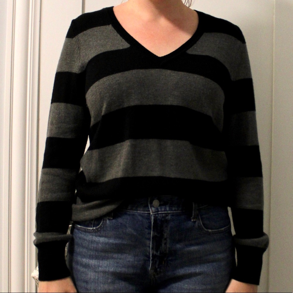 Gap Luxe Striped V Neck Sweater